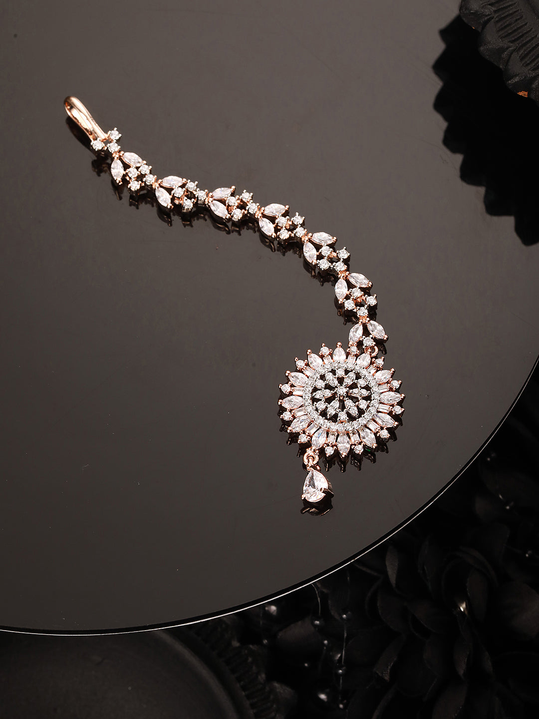 Stunning Floral Diamond Maang Tikka Rose Gold plated & Handcrafted for Women & Girls